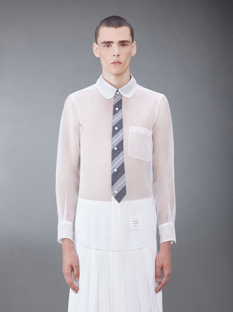 Thom Browne Silk Organza Tie Applique Round Collar Shirt outlook