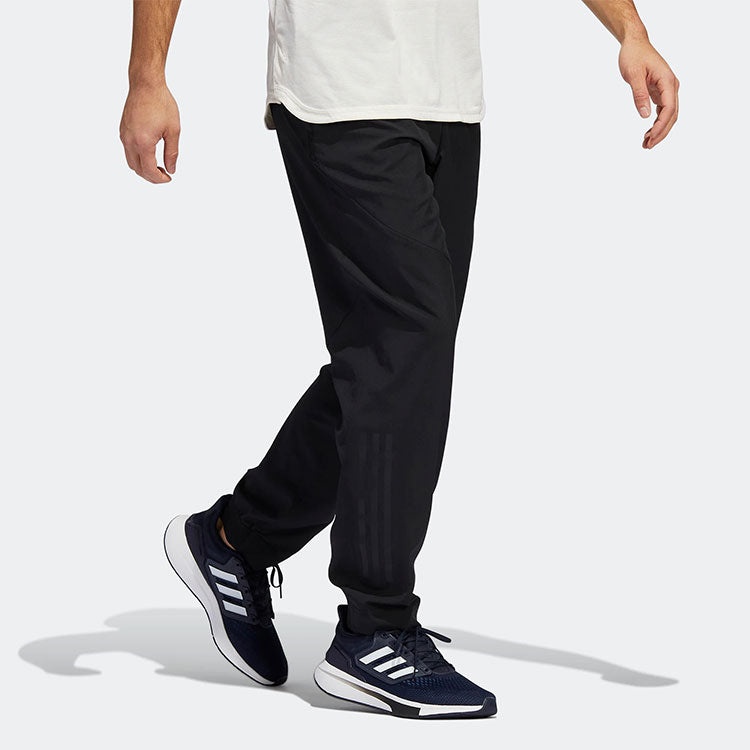 Men's adidas Solid Color Stripe Bundle Feet Gym Sports Pants/Trousers/Joggers Black HF8985 - 4