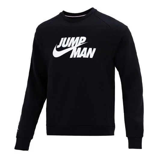 Men's Air Jordan Logo Printing Fleece Lined Stay Warm Sports Pullover Round Neck Black DJ0241-010 - 1