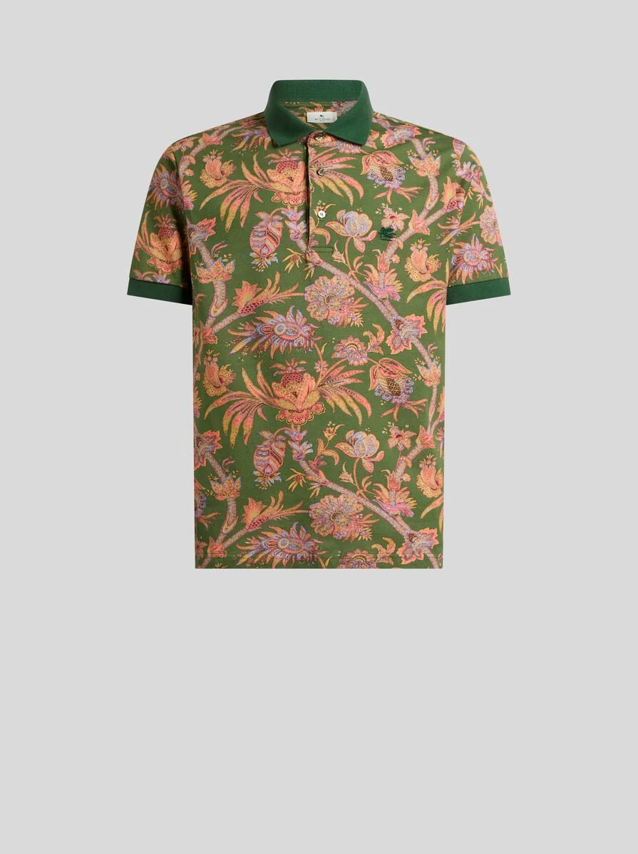 COTTON PIQUÉ POLO SHIRT WITH FLORAL PAISLEY MOTIF - 1