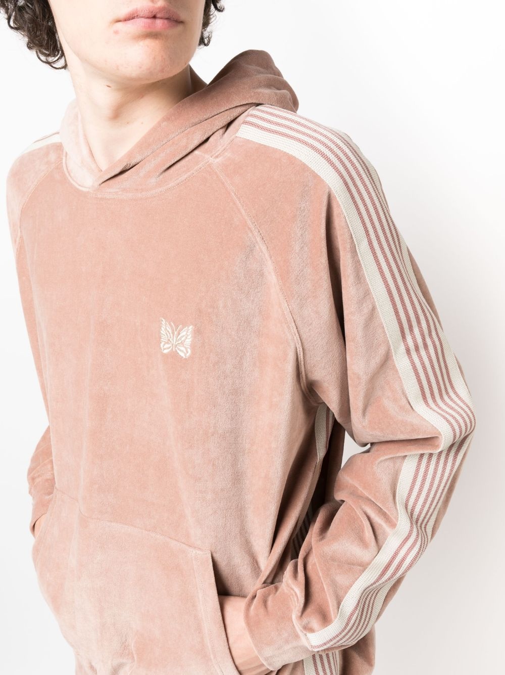 side-stripe velour hoodie - 5