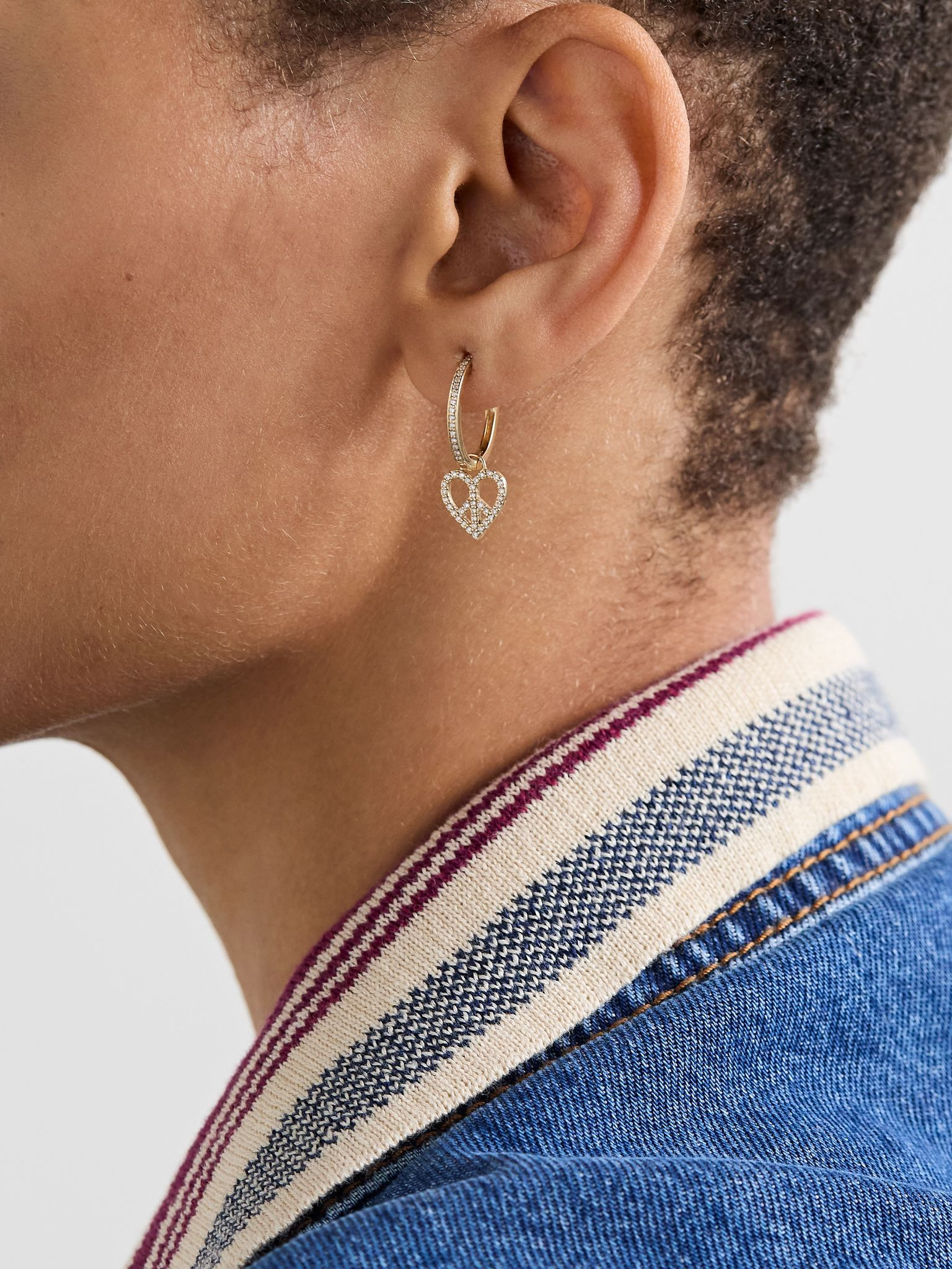 Peace Love 14-karat gold diamond hoop earrings Gold - 2