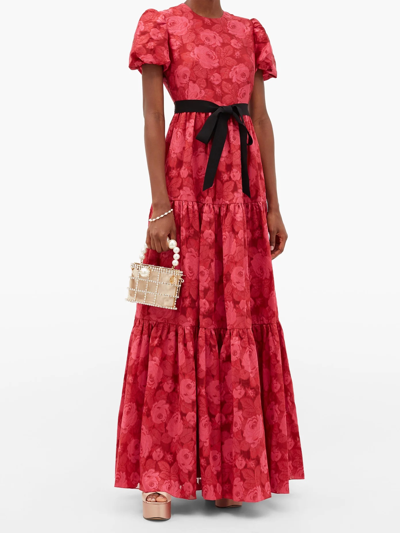 Trin tiered floral-jacquard satin gown - 2