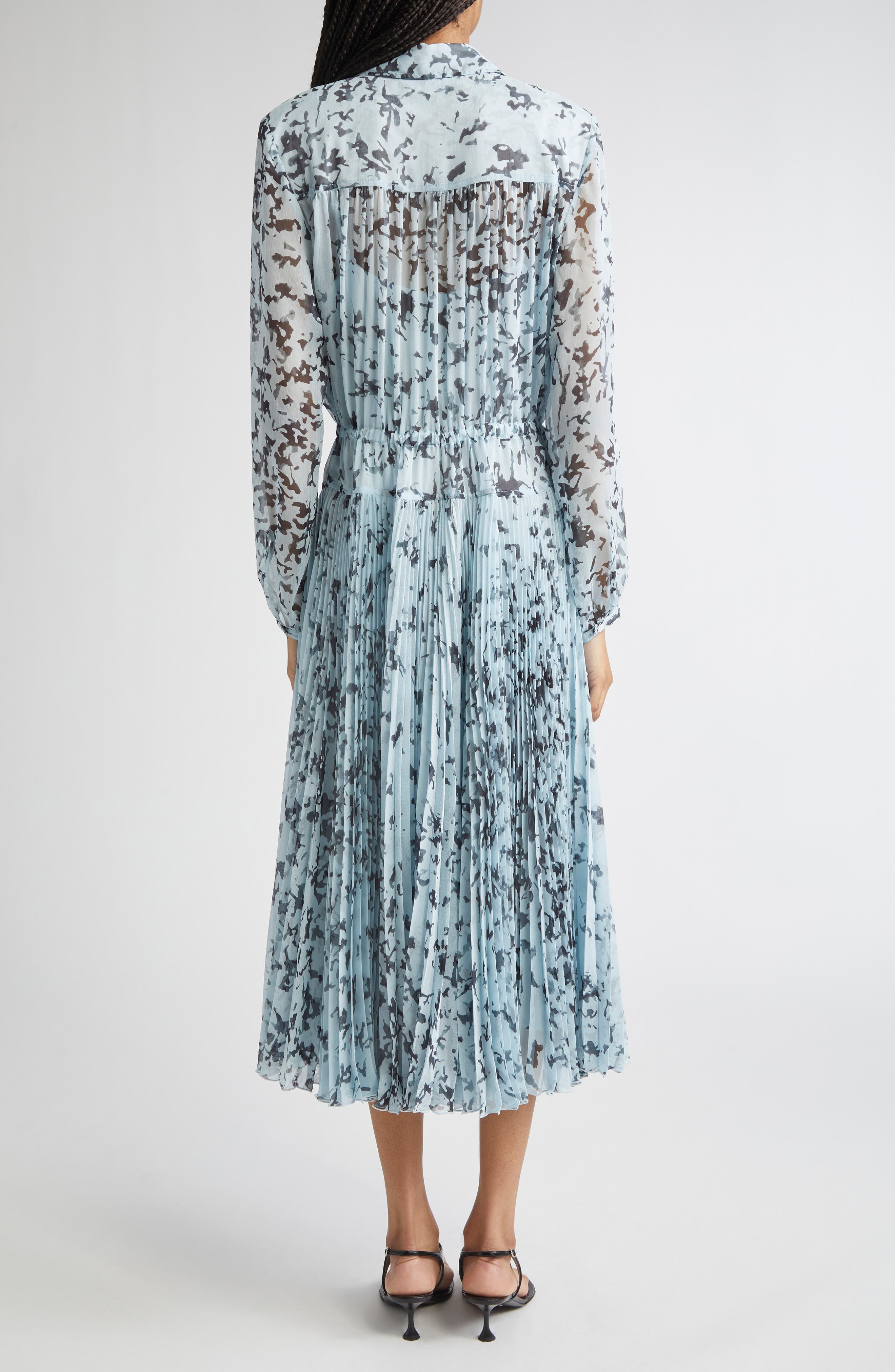 Proenza Schouler Jones Long Sleeve Pleated Crinkle Chiffon Shirtdress in Sky Blue Multi at Nordstrom - 2