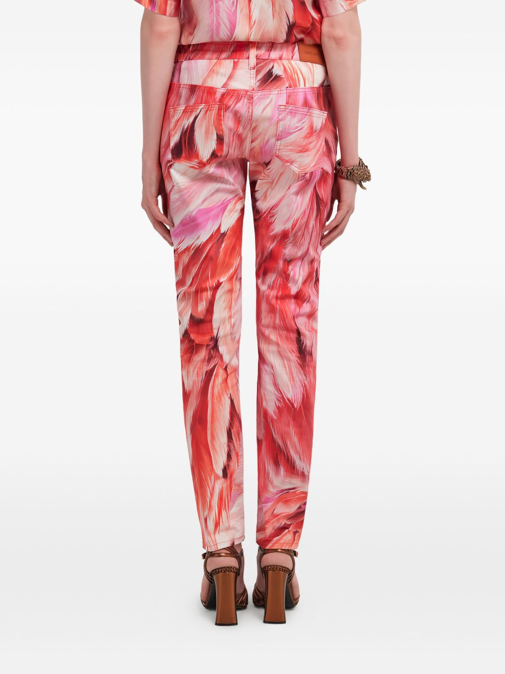 feather-print cotton jeans - 5