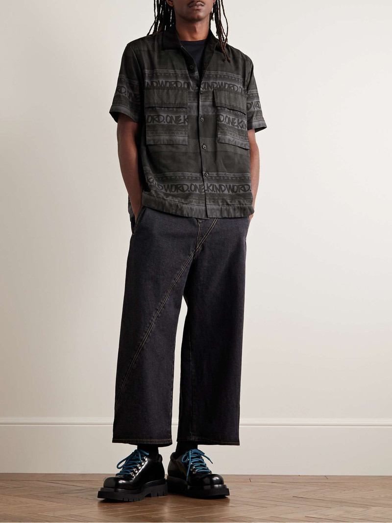 sacai + Eric Haze Convertible-Collar Velvet-Trimmed Cotton-Voile Shirt outlook