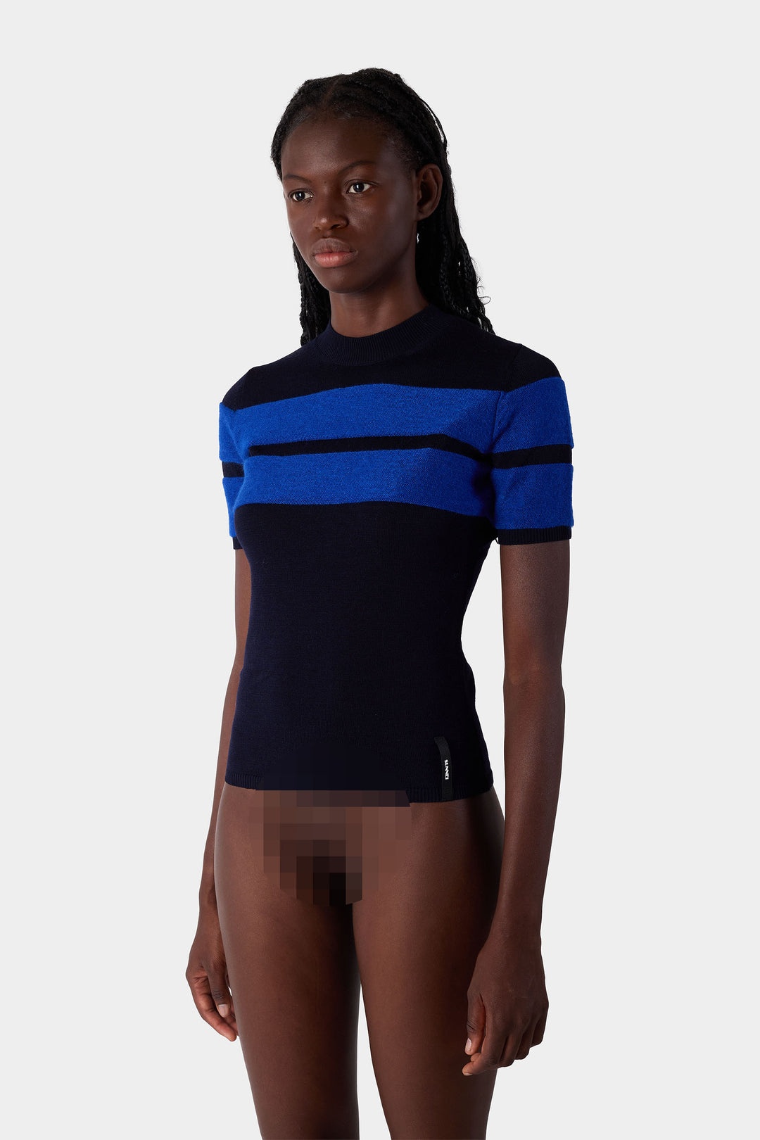 STRIPED KNIT SHORTSLEEVE TOP / dark blue & electric blue - 3