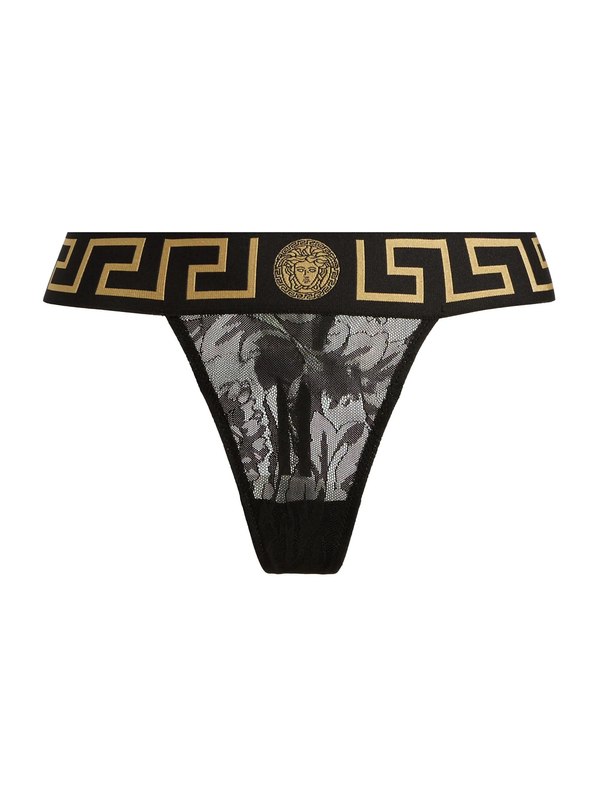 Women's Perizoma Greca Jacquard Thong - Black - 1