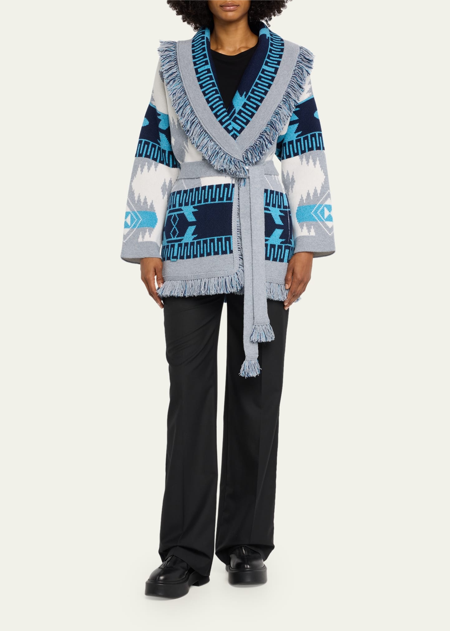 Icon Jacquard Fringe Belted Cashmere Cardigan - 2