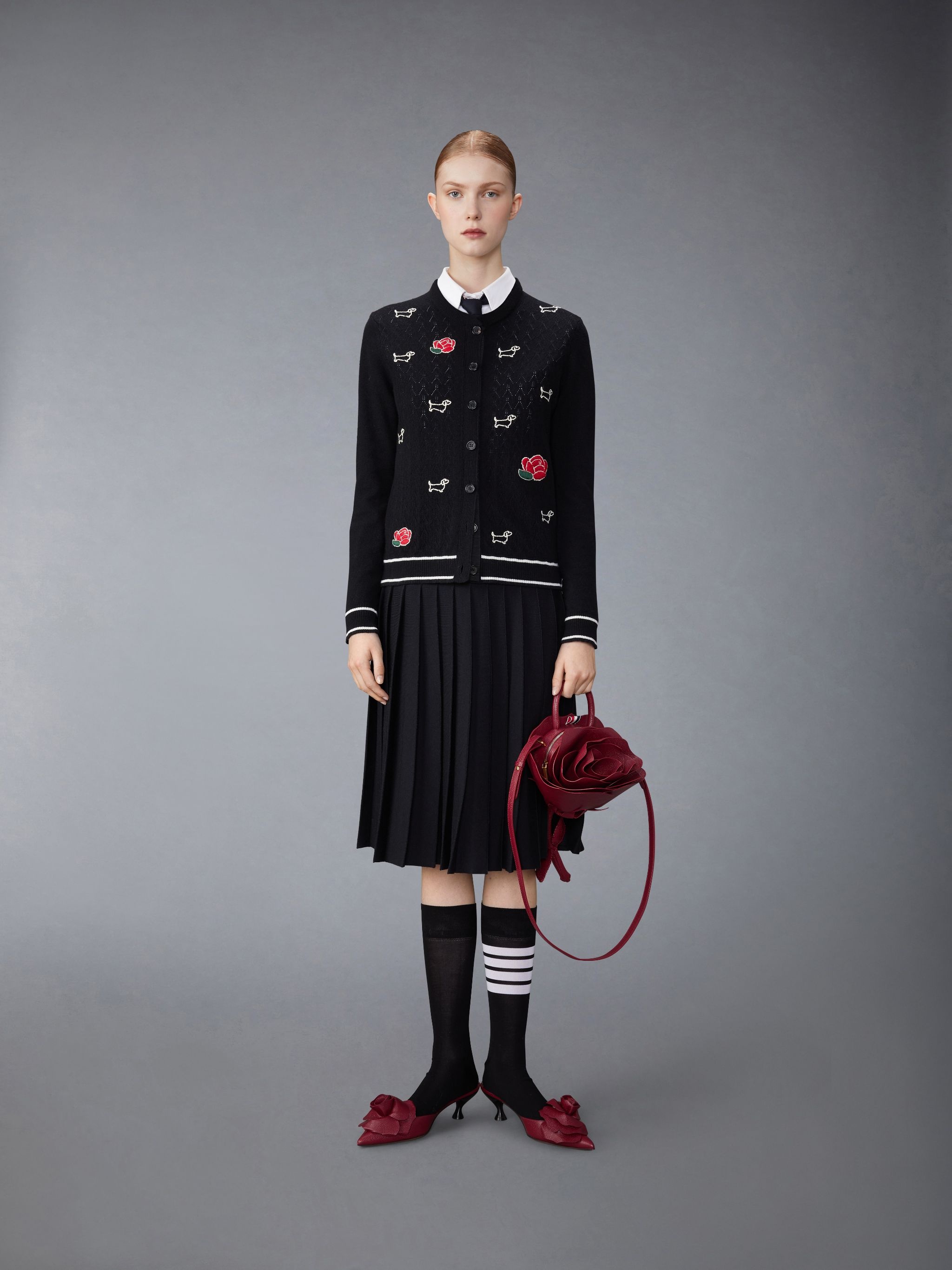 Wool Silk Blend Tipping Cable Waistband Midi Pleated Skirt - 4