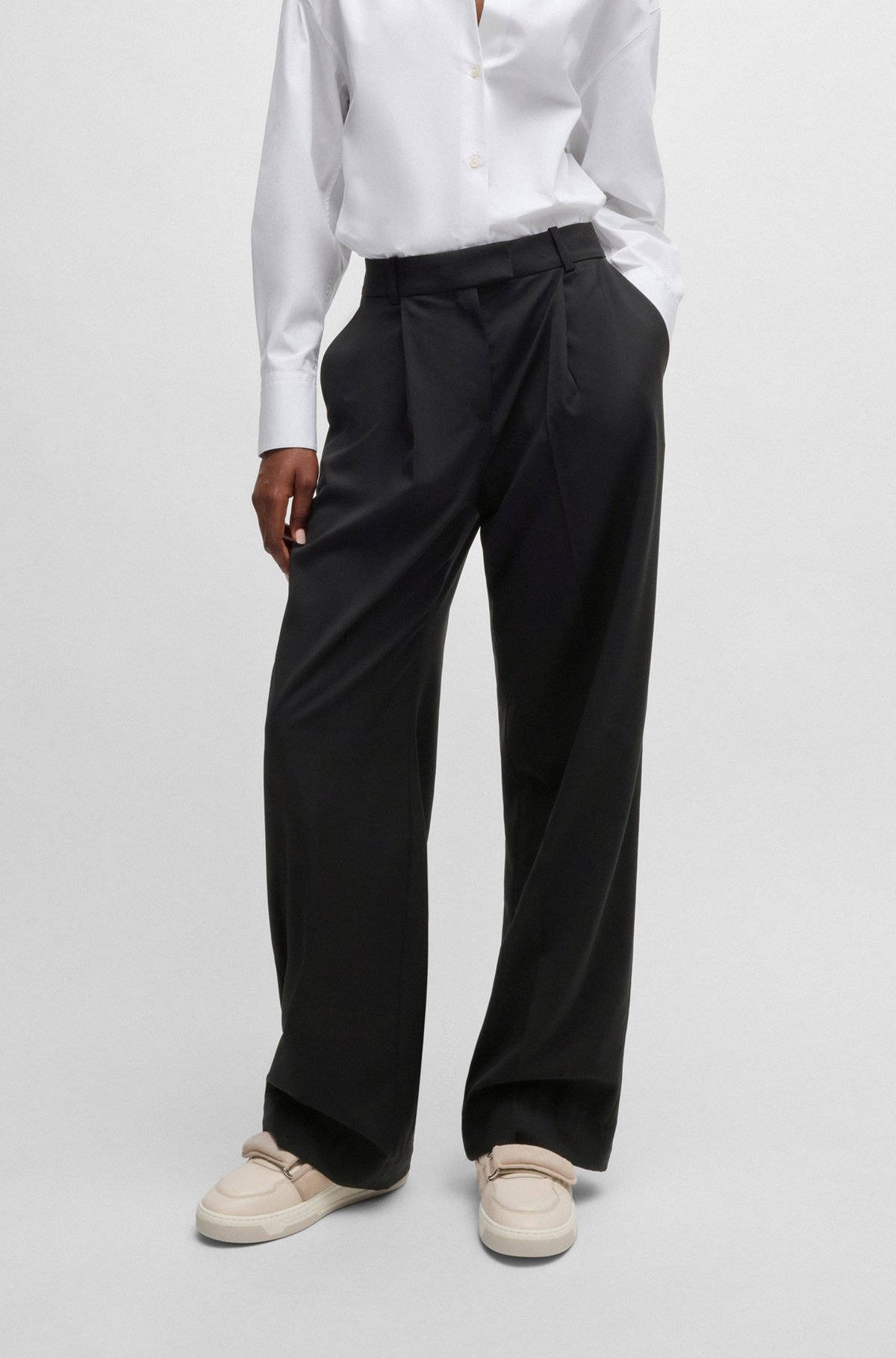 NAOMI X BOSS REGULAR-FIT TROUSERS IN NATURAL-STRETCH WOOL - 2