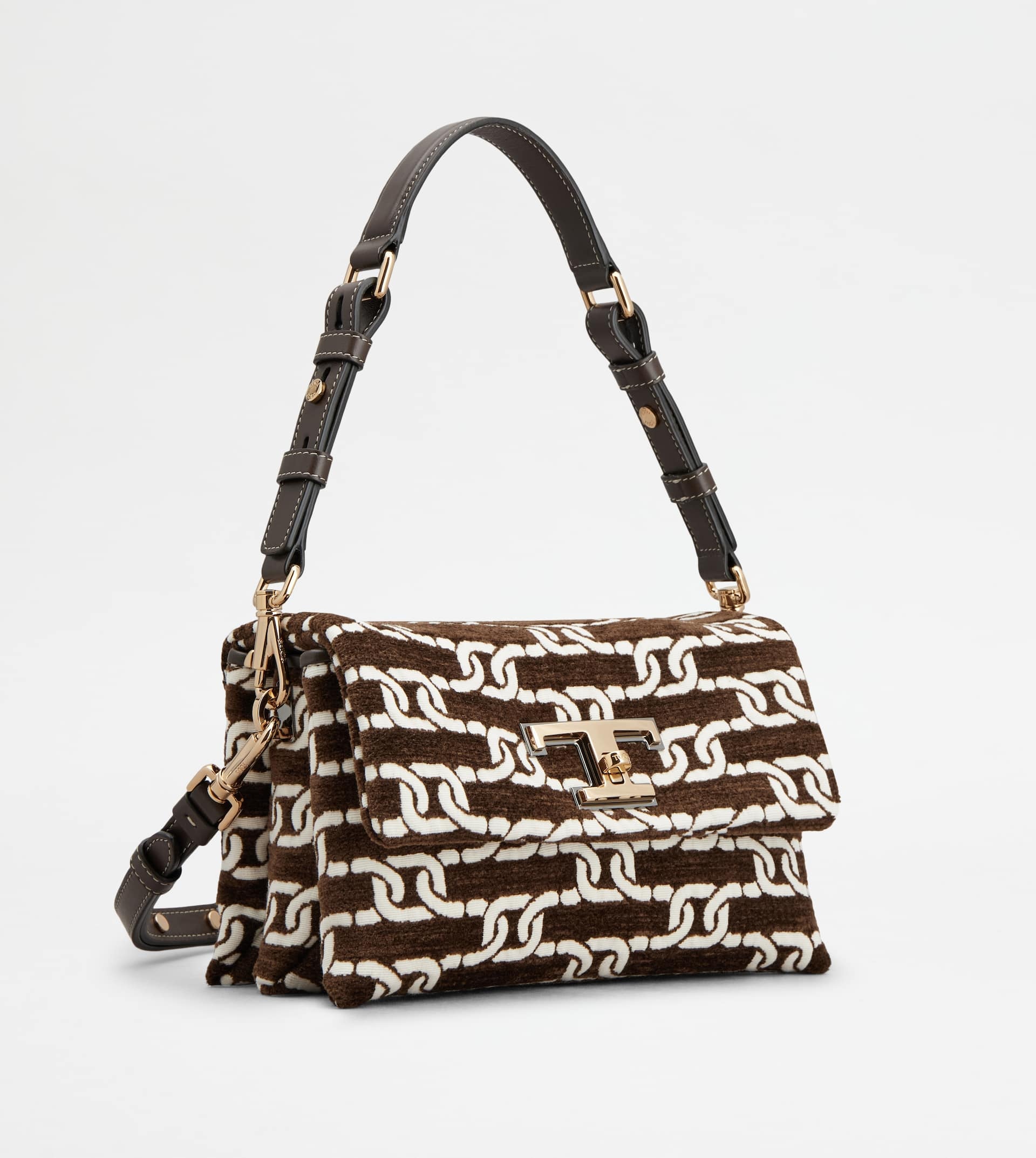 T TIMELESS FLAP BAG IN FABRIC MINI - BROWN, OFF WHITE - 3