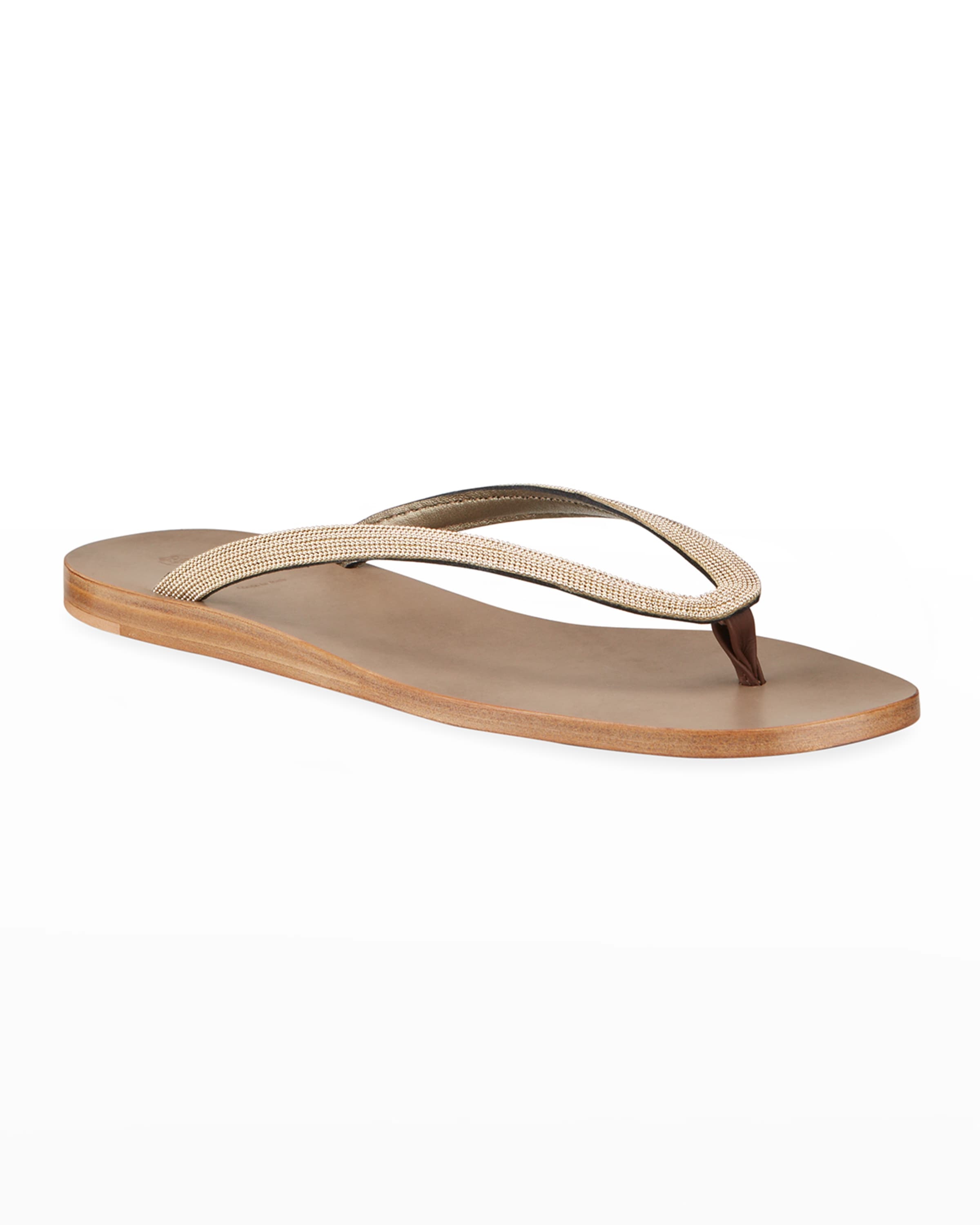 Leather Monili Flat Thong Sandals - 2
