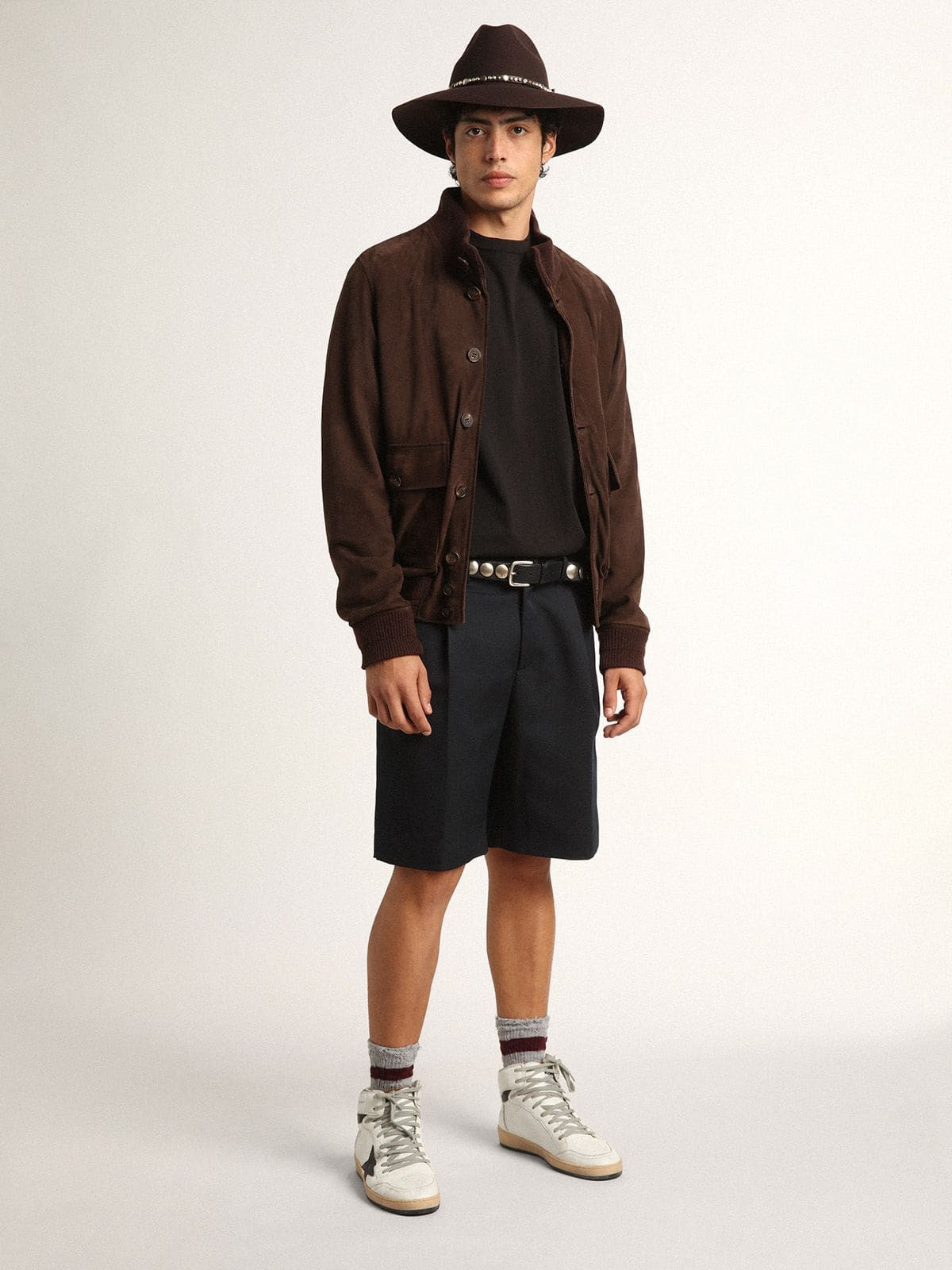 Golden Collection flight jacket in dark brown suede - 3