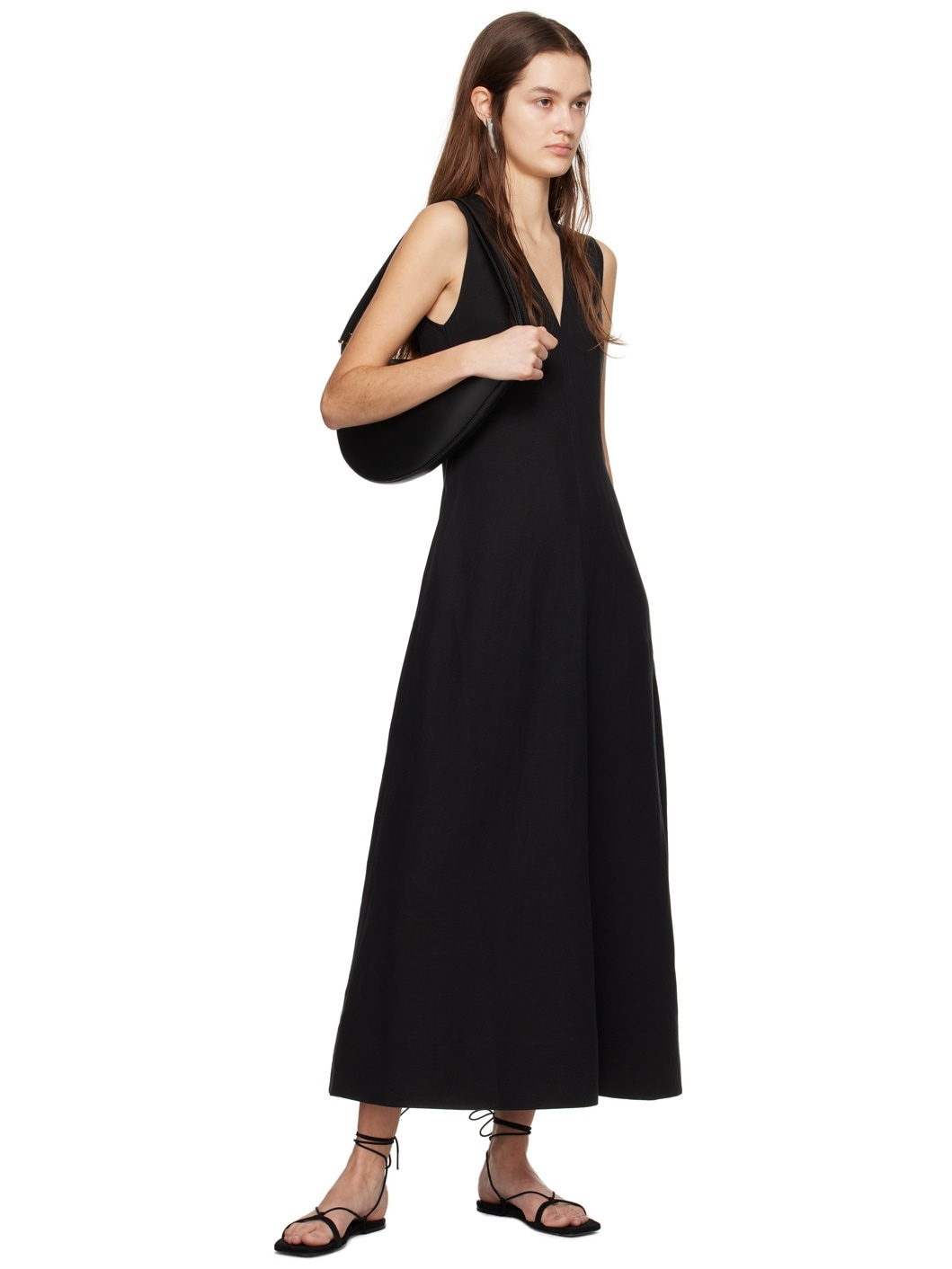 Black V-Neck Maxi Dress - 4