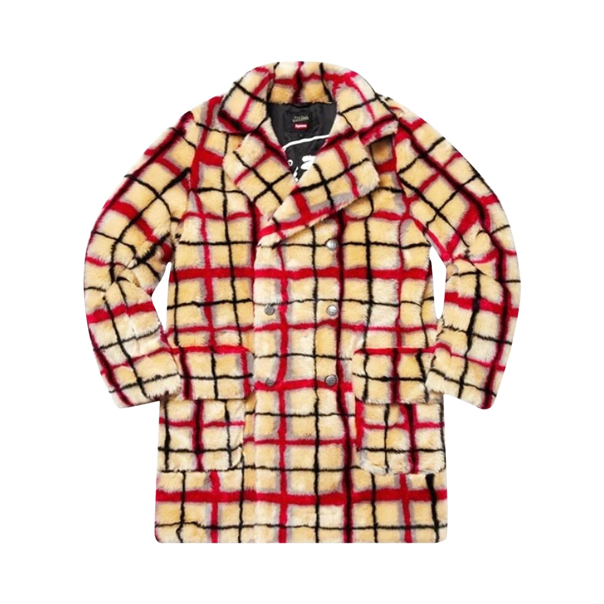 Supreme x Jean Paul Gaultier Double Breasted Plaid Faux Fur Coat 'White' - 1