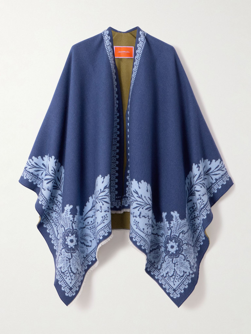 Wool and silk-blend jacquard wrap Navy 1