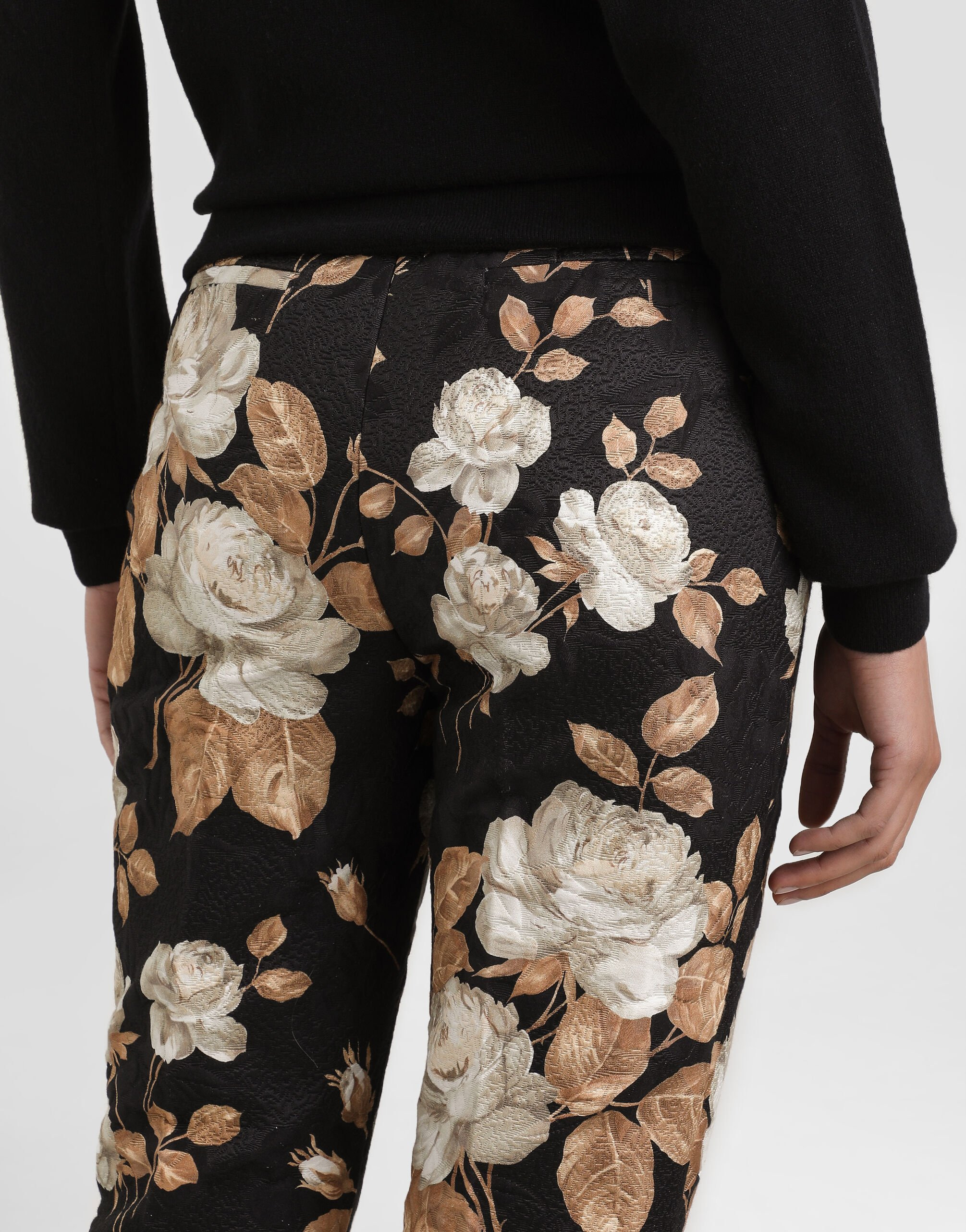 Vintage rose-print brocade trousers - 5