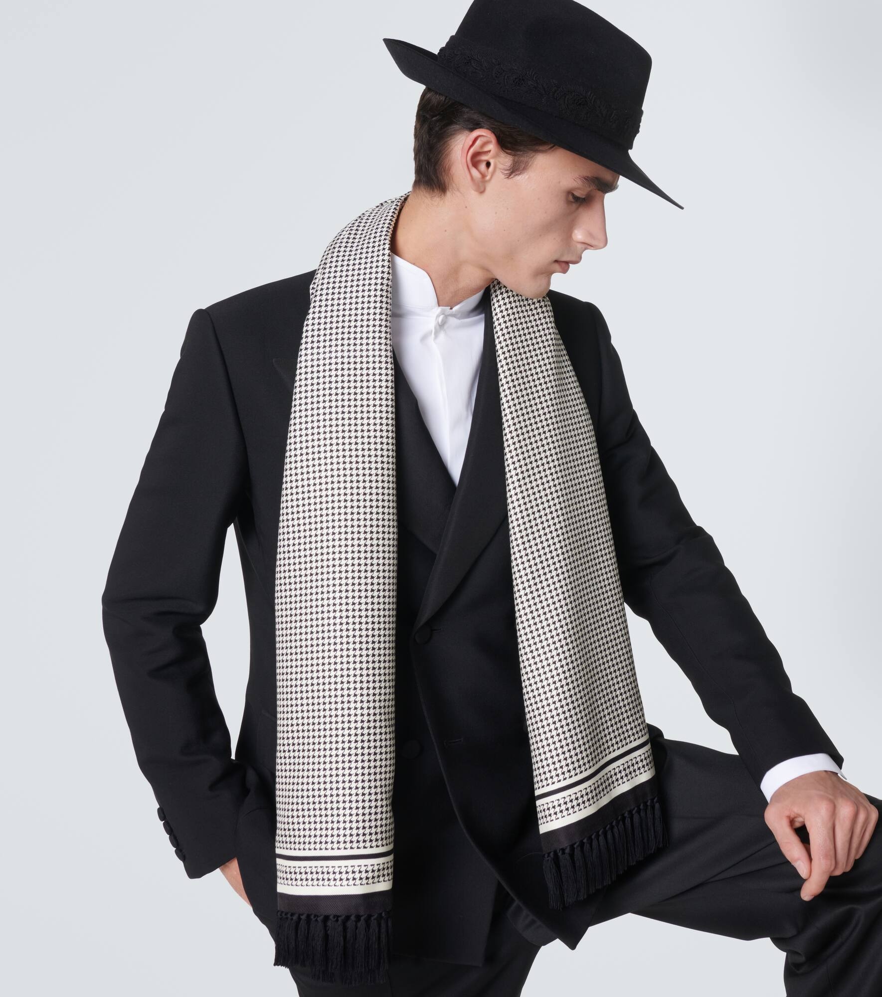Houndstooth fringed silk scarf - 3
