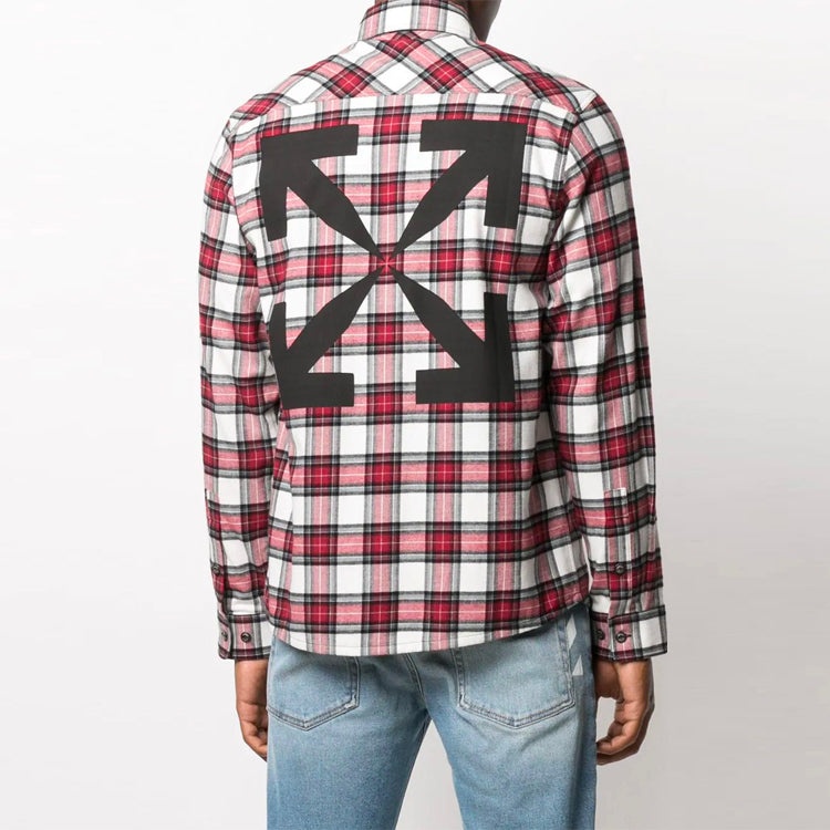 Men's Off-White SS21 Plaid Back Arrow Red Shirt OMGA133R21FAB0022500 - 4