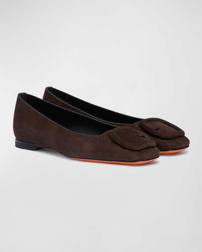 Santoni Maya Suede Buckle Ballerina Flats outlook