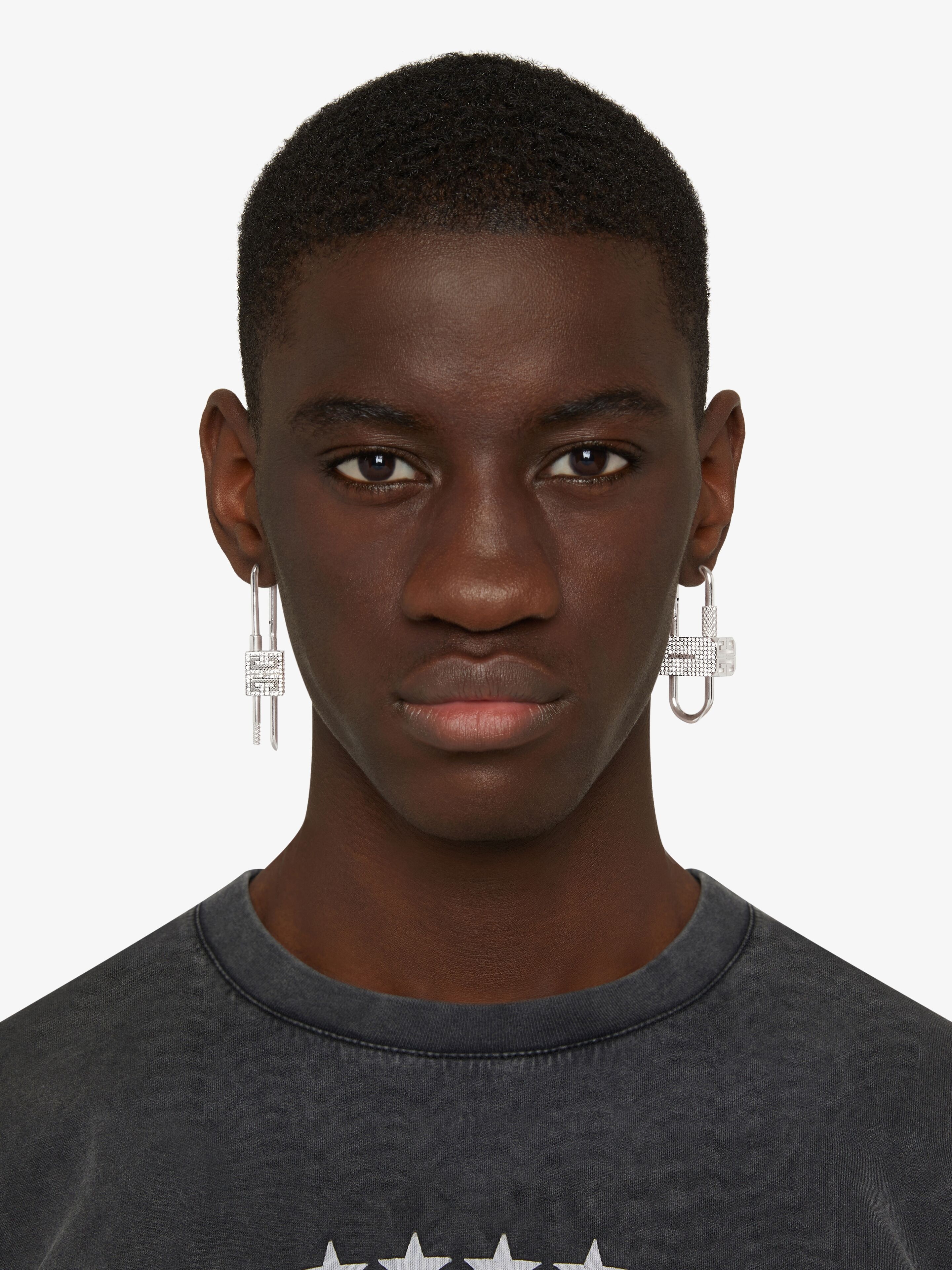 LOCK ASYMMETRICAL EARRINGS WITH CRYSTALS - 4