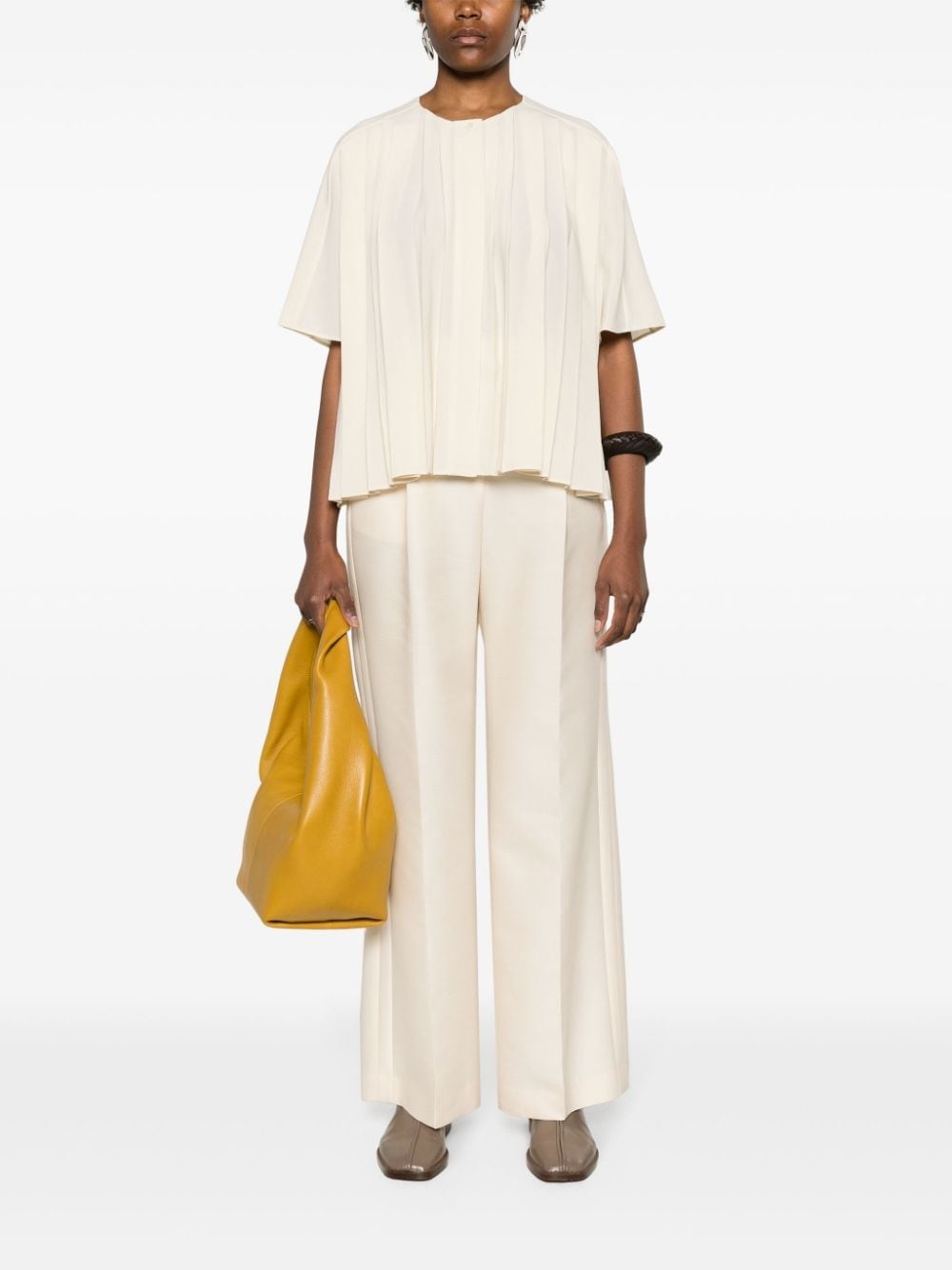 Bouloi collarless pleated blouse - 2