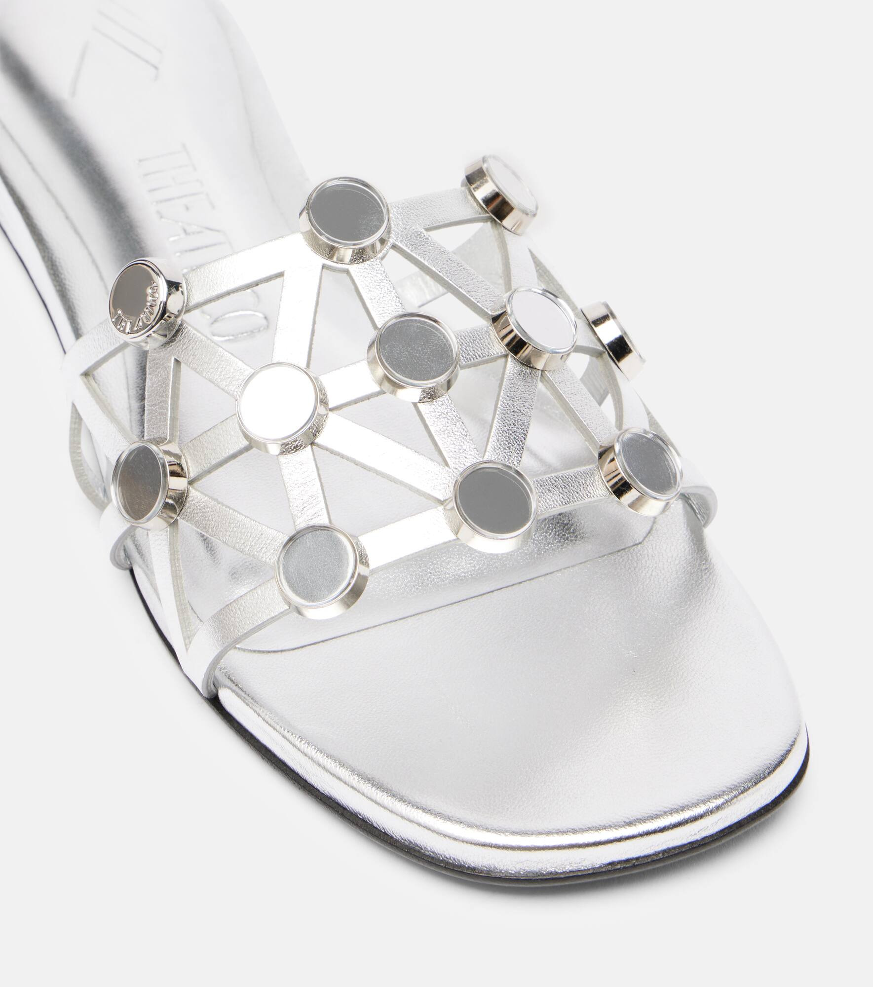Grid embellished leather flat sandals - 5