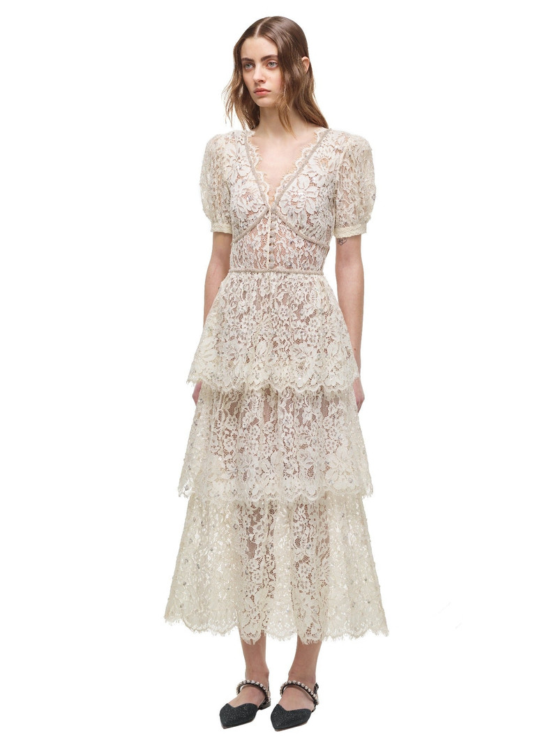 Cream Embellished Tiered Dress 2