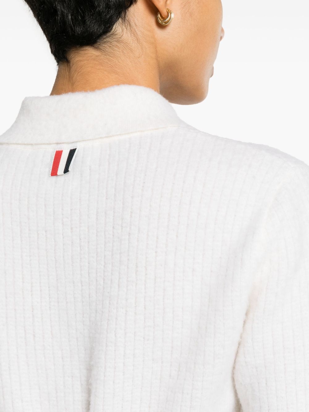 THOM BROWNE Women Brushed Tuck Stitch SS Polo With Keyhole Neckline In Merino Wool W/Rwb Stripe - 4