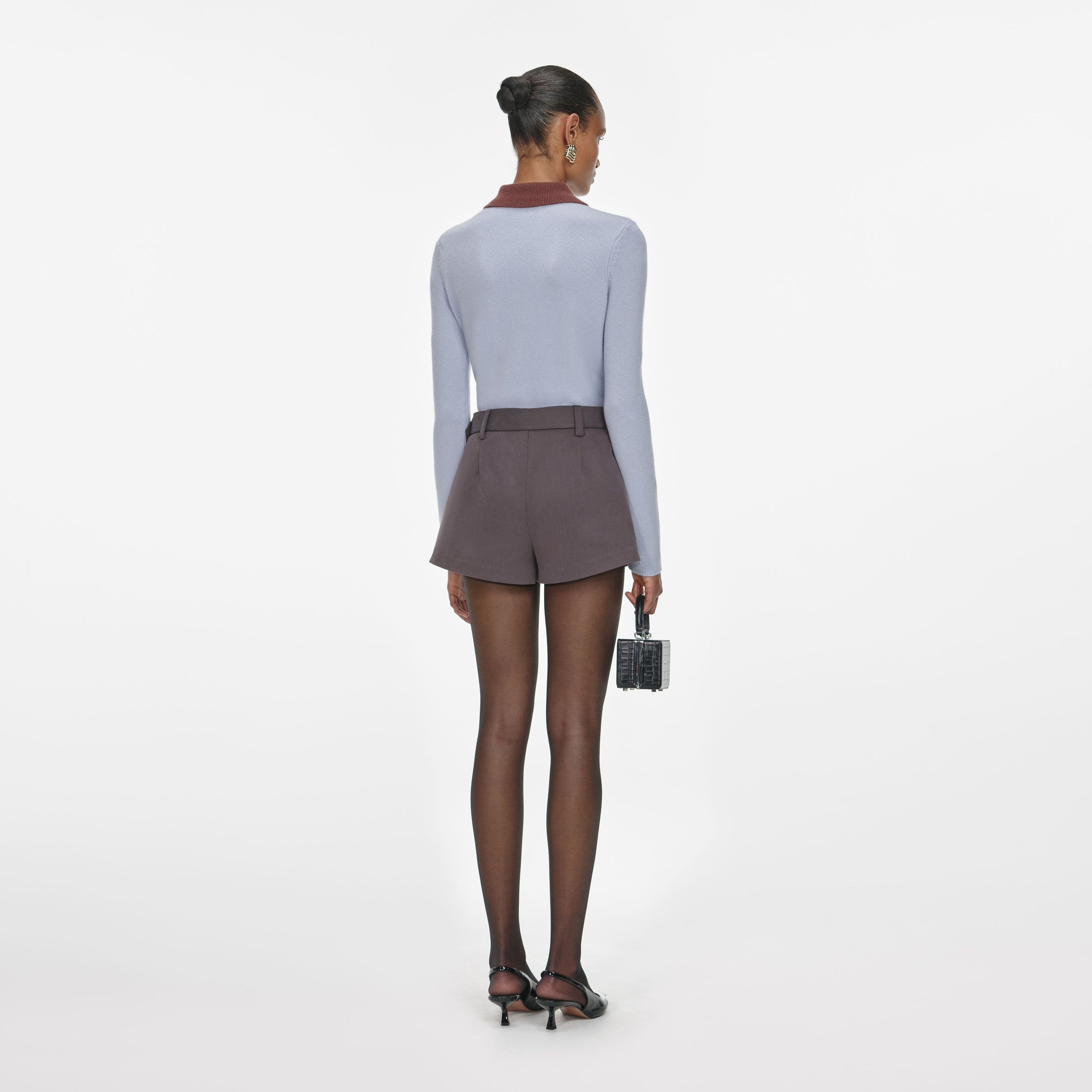 Blue Contrast Collar Knit Top - 3