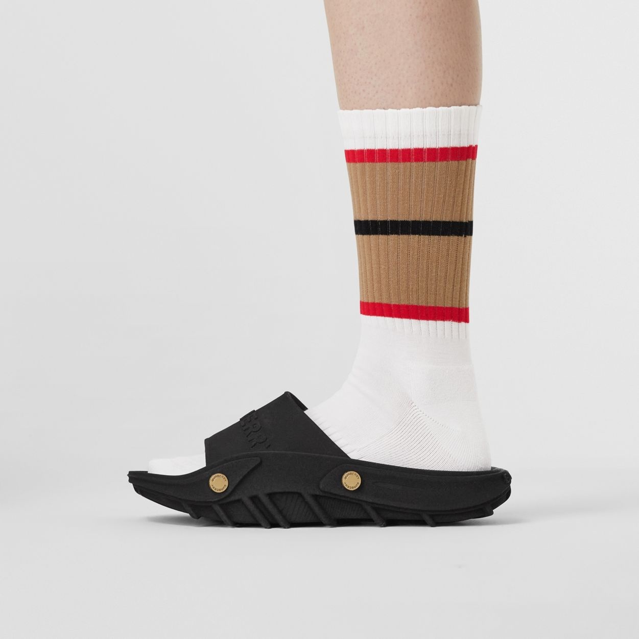 Stripe Detail Stretch Cotton Blend Socks - 6