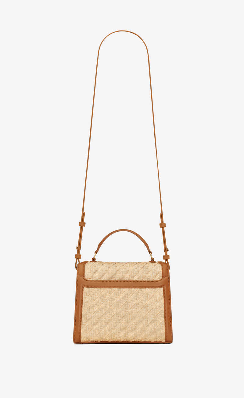 cassandra mini top handle bag in raffia and vegetable-tanned leather 3