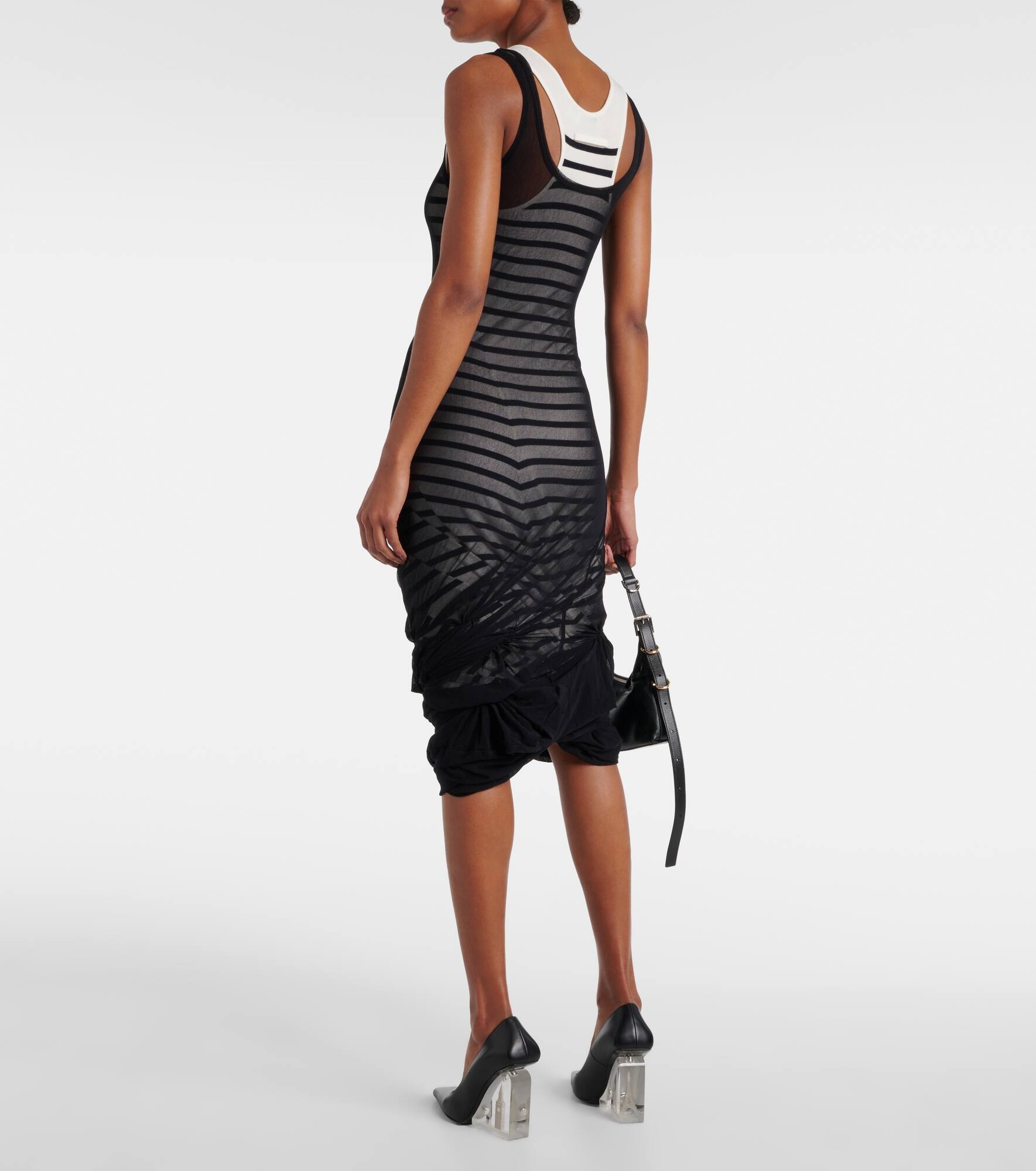 Gathered marinière and tulle midi dress - 3