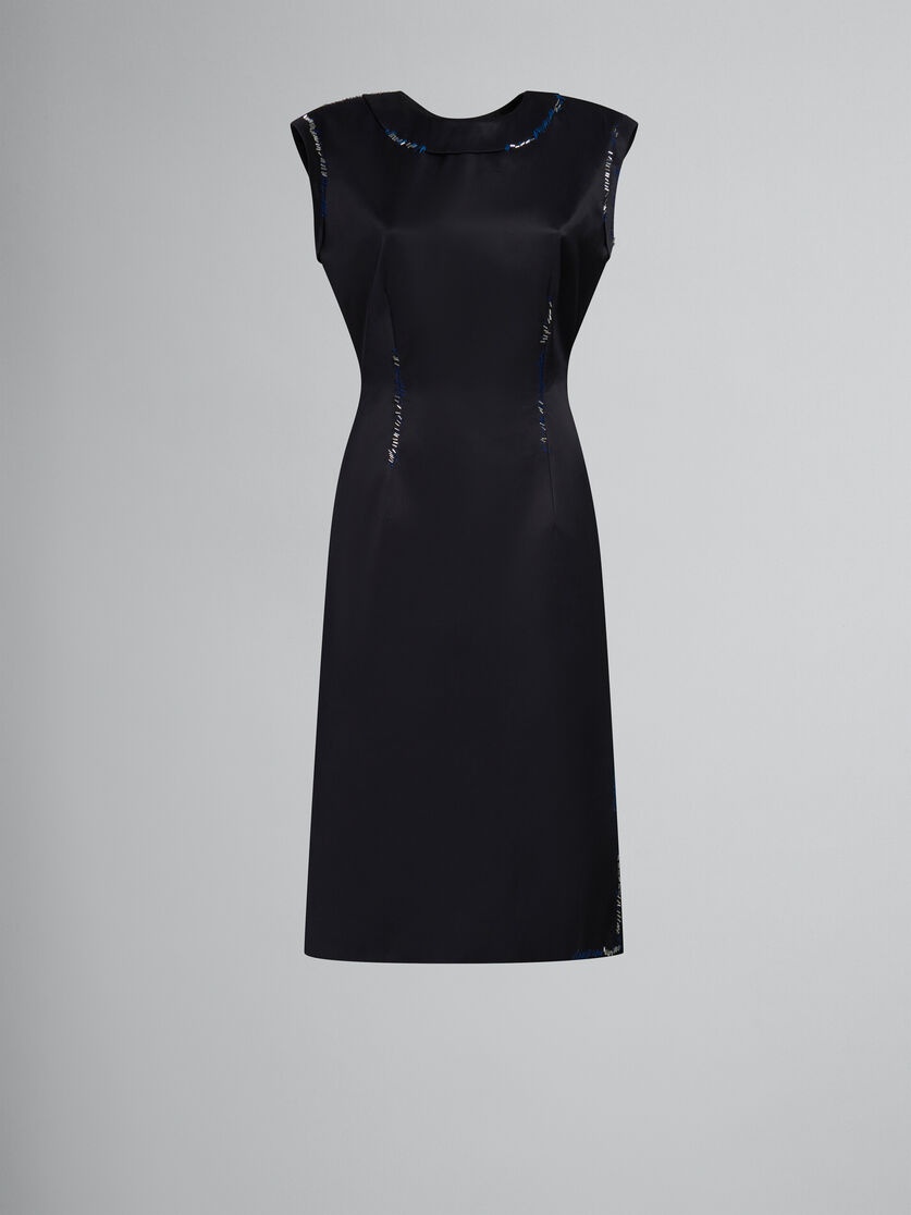 BLACK DUCHESSE SATIN SHEATH DRESS WITH BEAD MENDING - 1