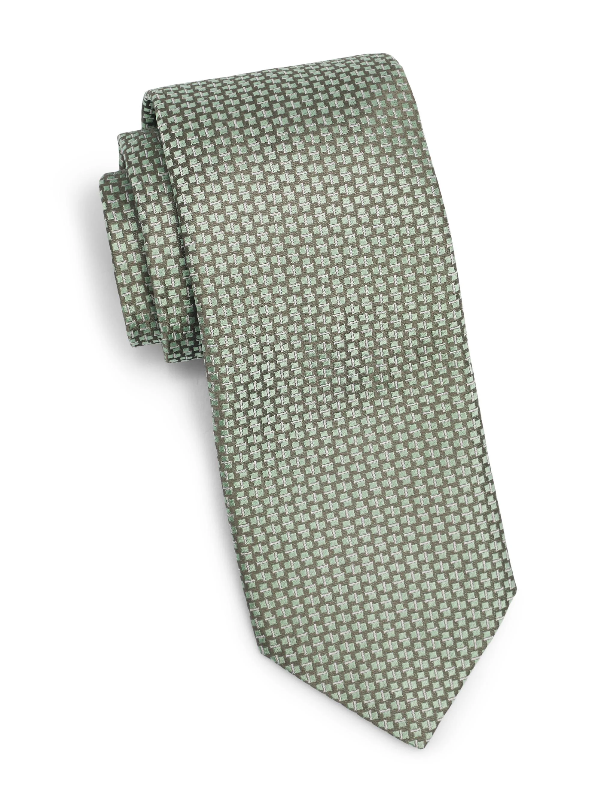Men's Geometric Woven Silk Tie - Green - 1