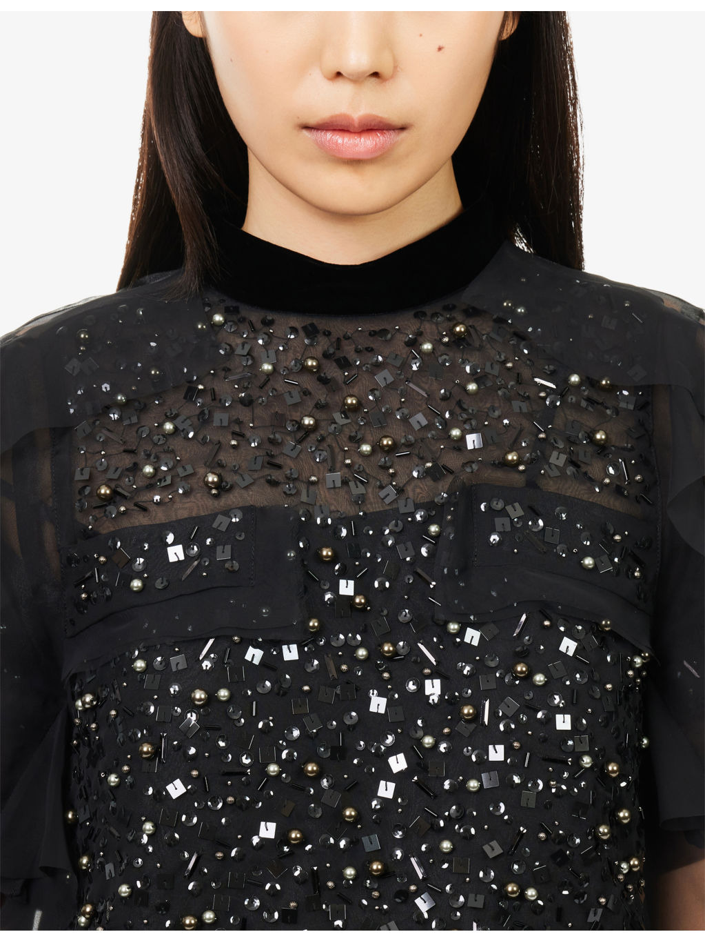 Short-Sleeve Layered Sequin-Embellished Top - 5