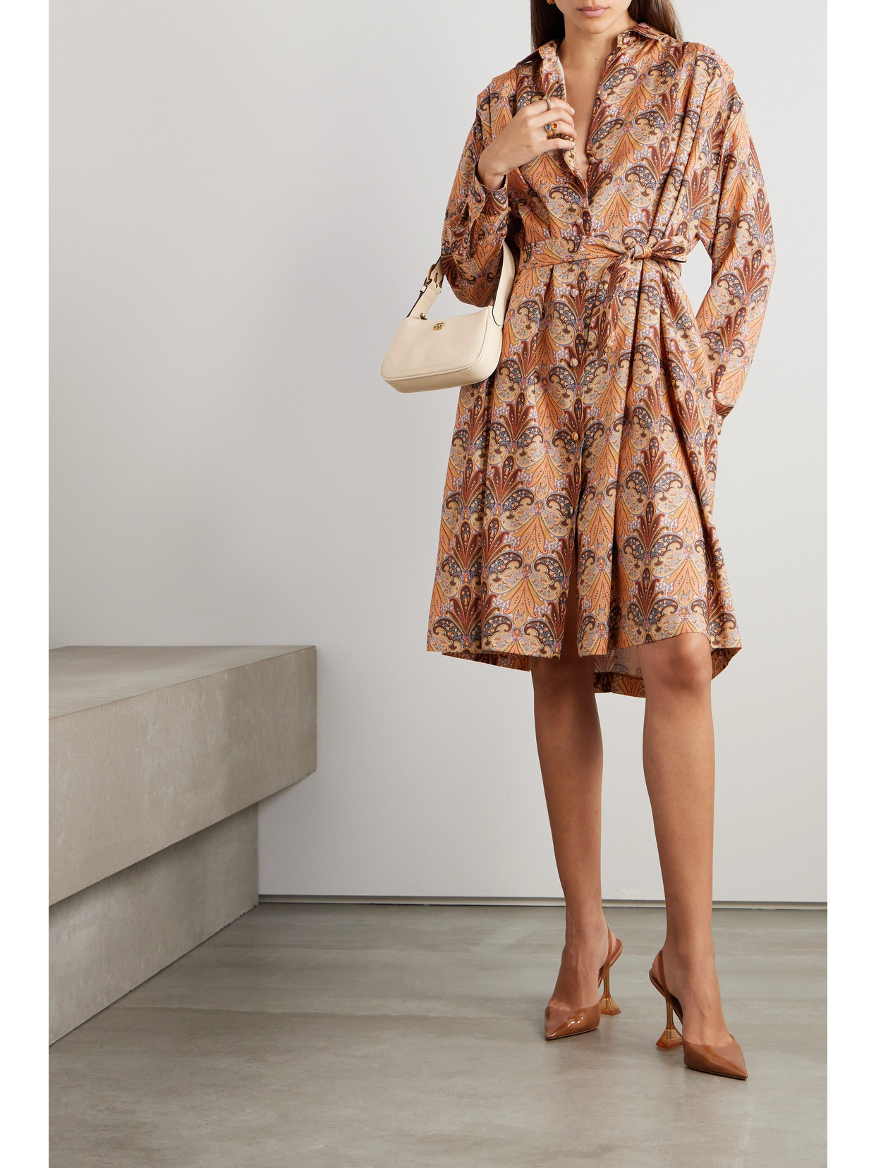 Belted Printed Wool And Silk-blend Twill Midi Shirt Dress - 2
