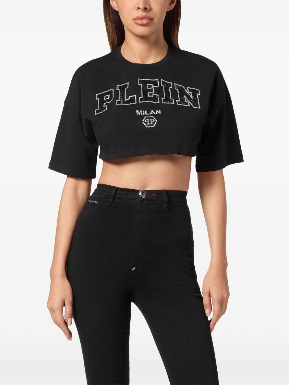 logo-embellished cotton crop top - 3