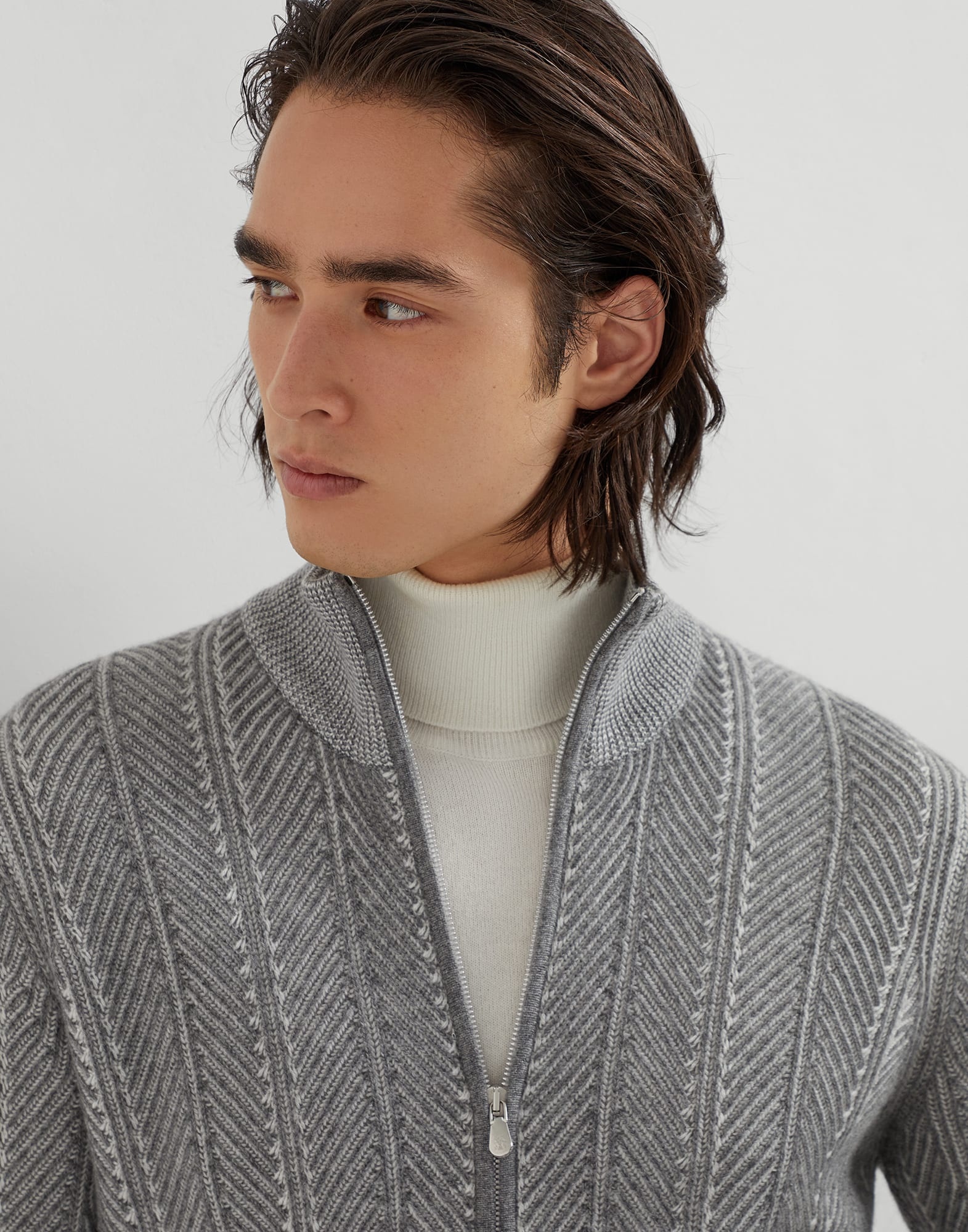 Cashmere vanisé chevron cardigan with zipper - 3