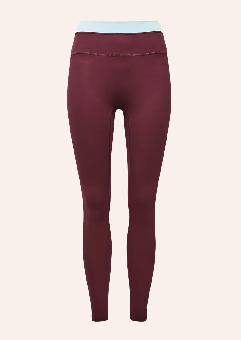 LUMINA FULL LENGTH LEGGING IN BURGUNDY & SKY BLUE - 1