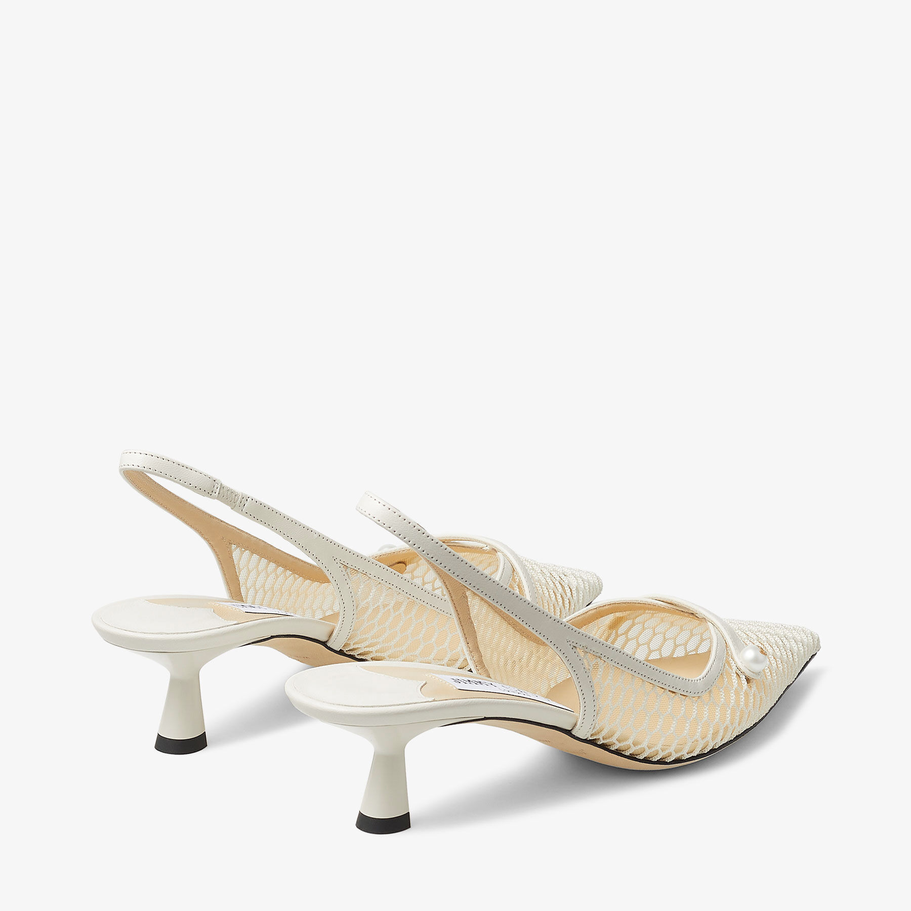 Amita 45
White Fishnet Mesh and Latte Nappa Slingback Pumps - 5