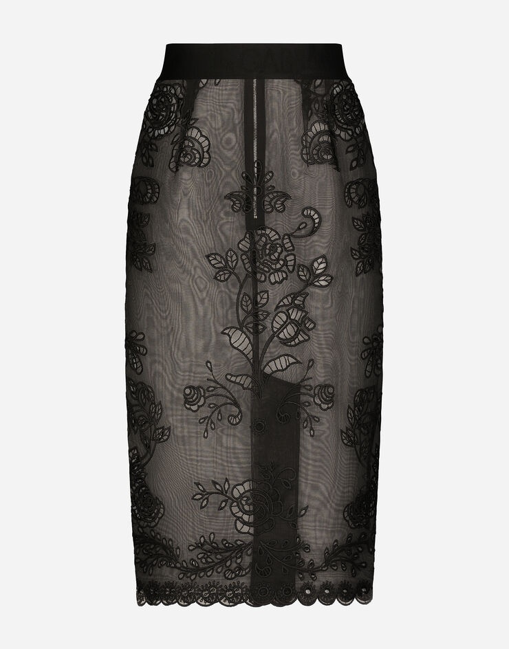 Crinoline calf-length skirt with inlay embellishment - 1