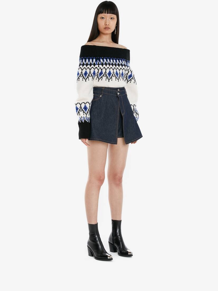 Denim Trompe L’oeil Shorts in Washed Blue - 3