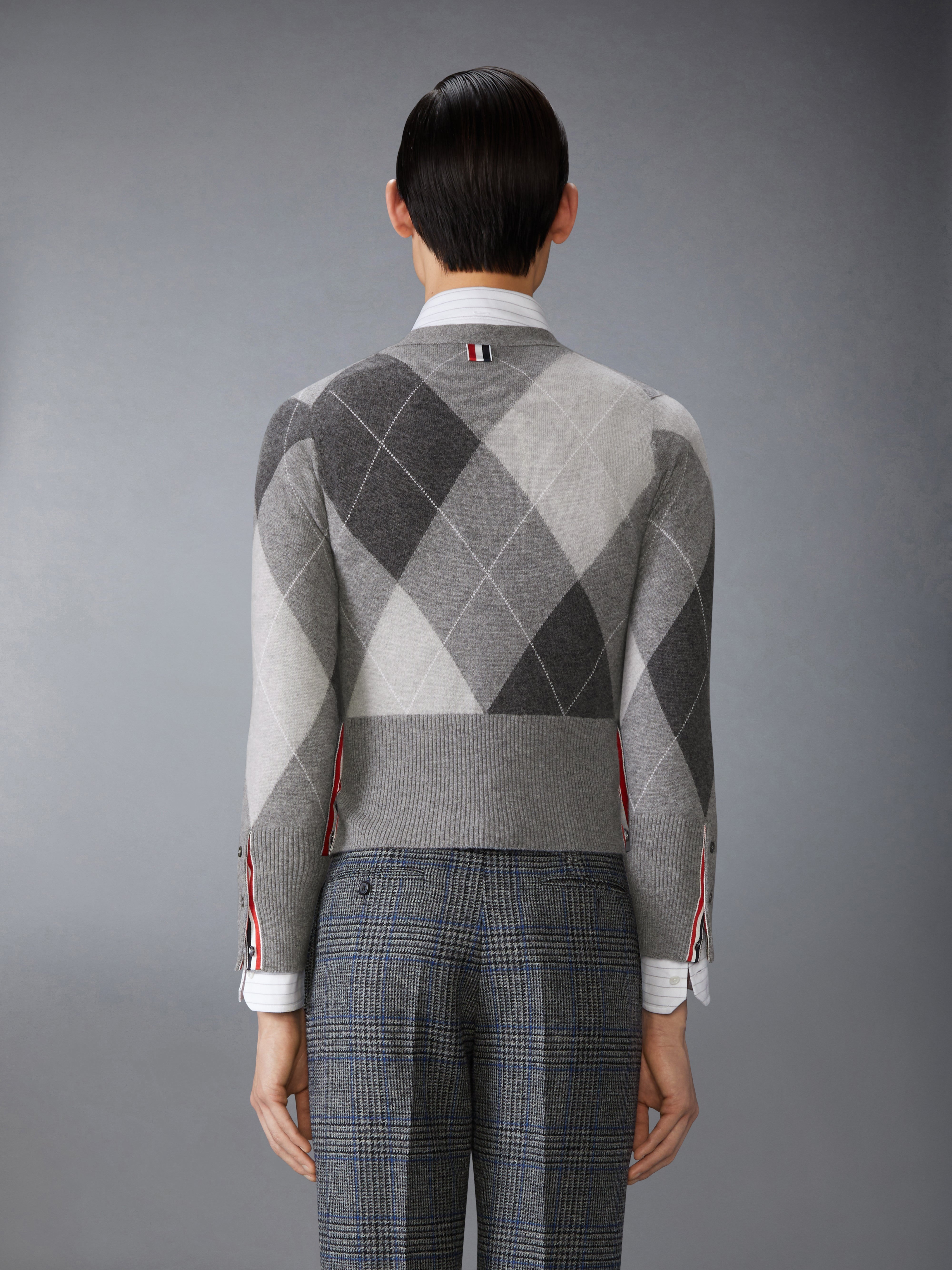 ARGYLE INTARSIA CASHMERE V NECK CARDIGAN - 3