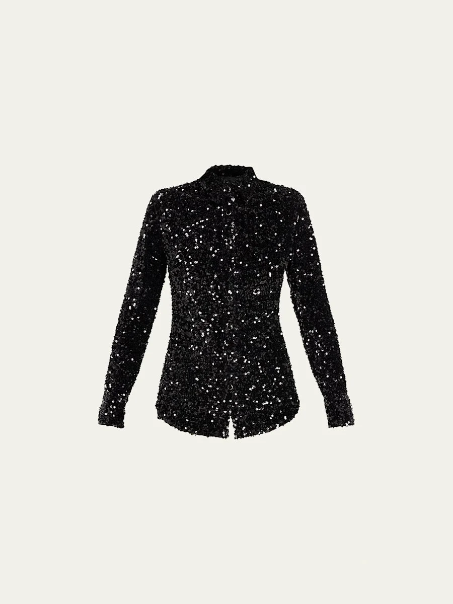 Sequined Button Down Shirt - 1