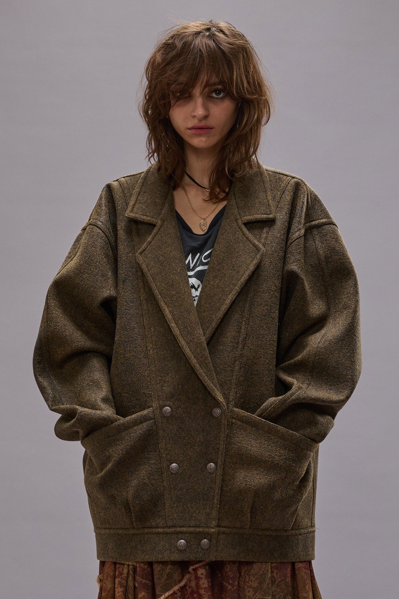 DOUBLE BREASTED JACKET - COATED WOOL - R13 - 5