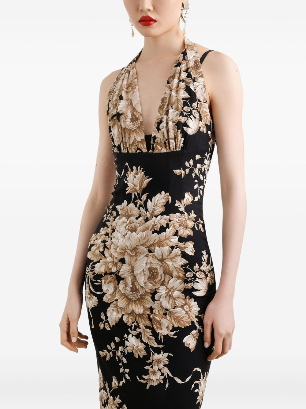 floral-print halterneck midi dress - 4