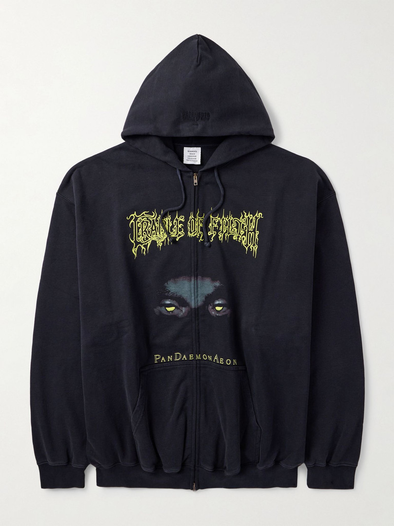 + Cradle of Filth Oversized Printed Cotton-Jersey Zip-Up Hoodie Black 1