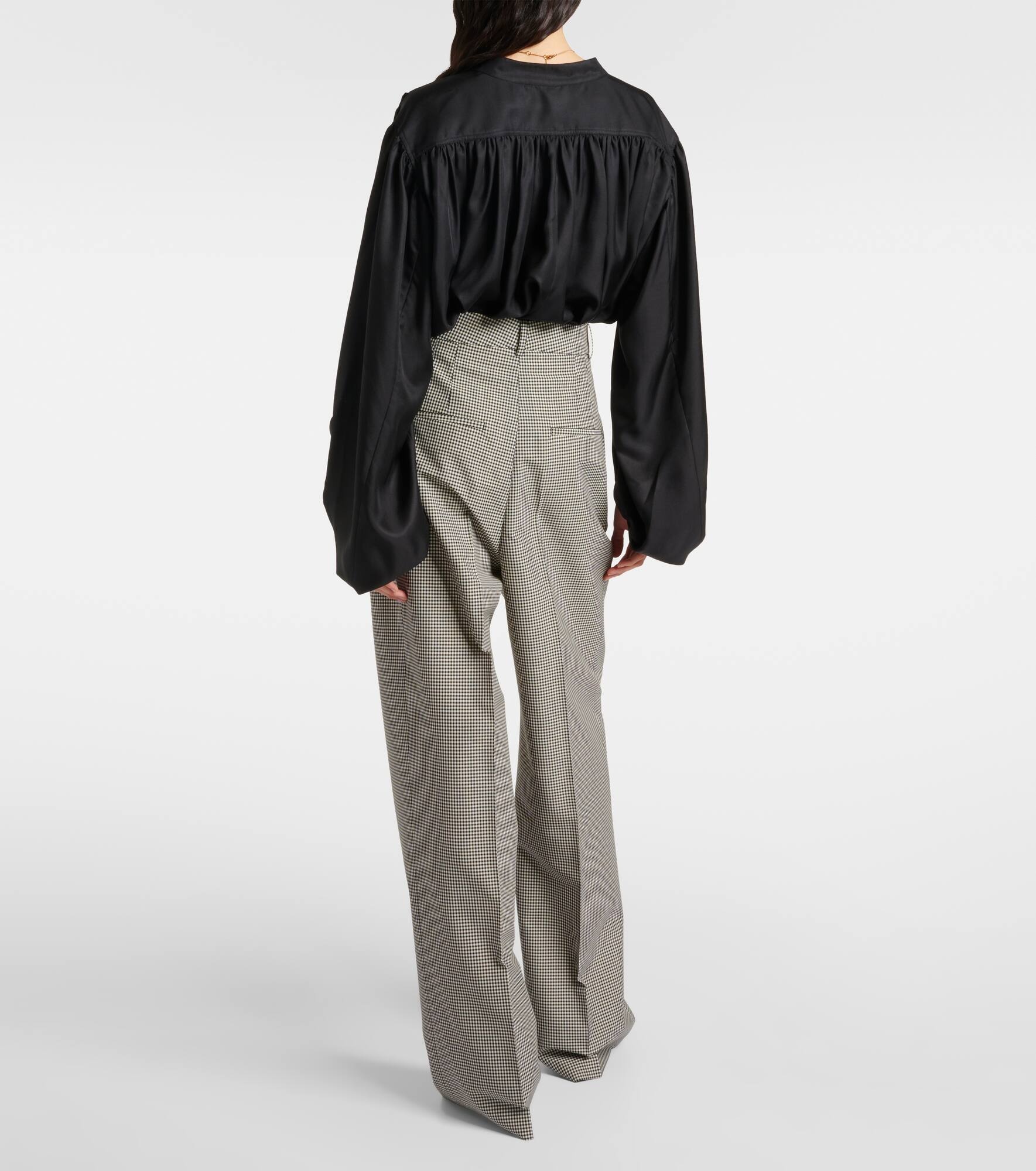 Gingham wool-blend wide-leg pants - 3